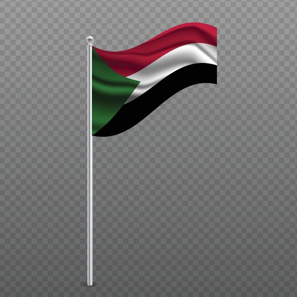 bandiera sventolante del sudan sul palo di metallo. vettore