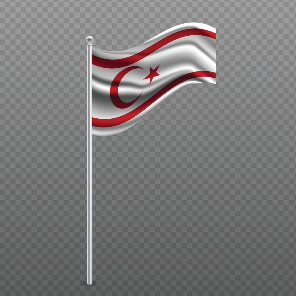 Repubblica turca di cipro settentrionale sventola bandiera sul palo metallico. vettore
