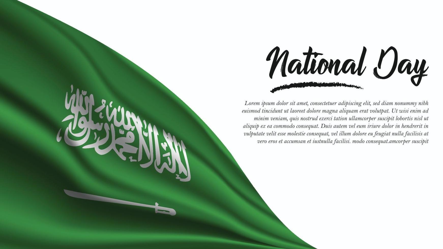 bandiera della festa nazionale con sfondo bandiera dell'arabia saudita vettore