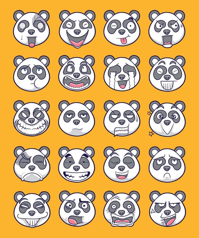 insieme di vettore dell'illustrazione delle emoticon del panda di kawaii
