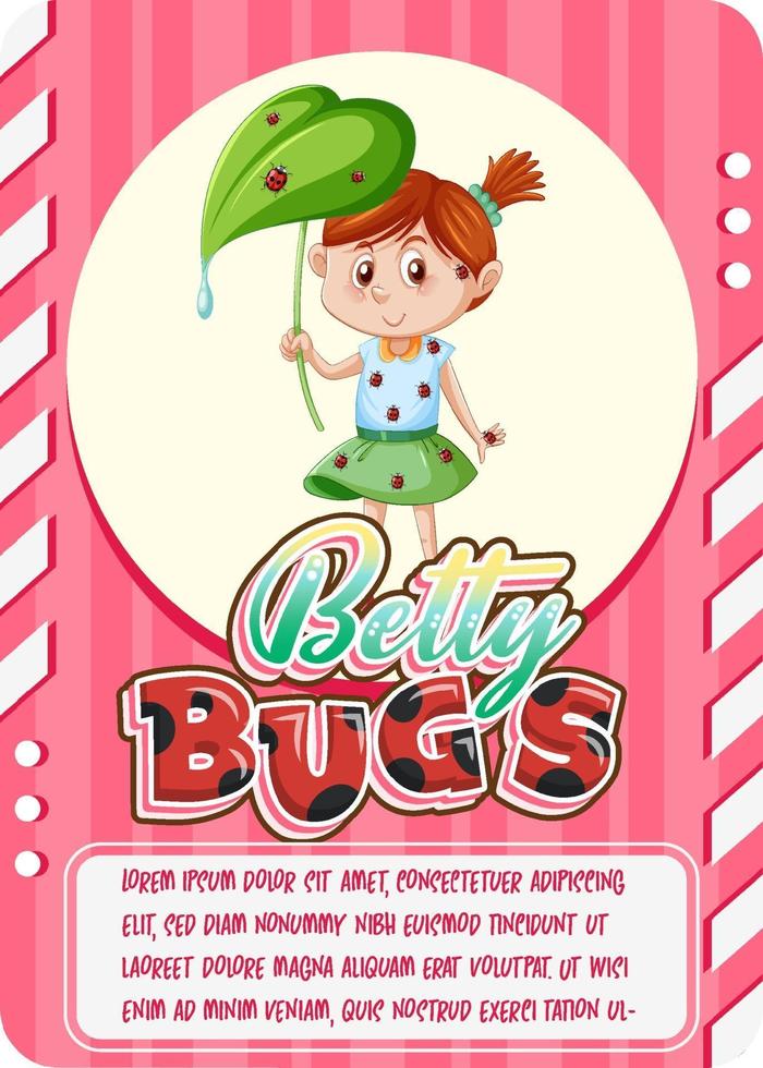 modello di scheda di gioco del personaggio con parola betty bugs vettore