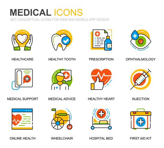 Set semplice Icone mediche e mediche per applicazioni Web e mobili vettore