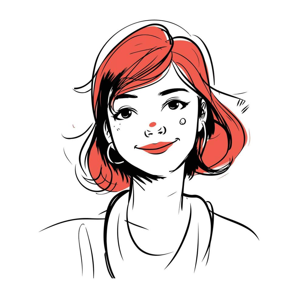 bellissimo ragazza con rosso capelli. vettore illustrazione nel schizzo stile.