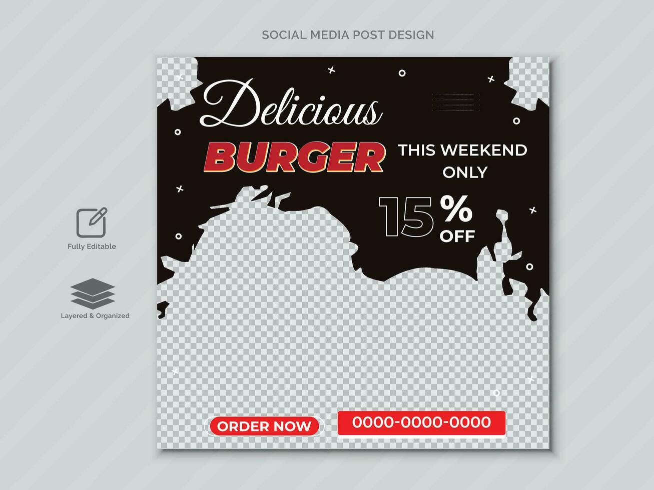 delizioso hamburger e cibo menù sociale media inviare modello design o sociale media bandiera design . vettore