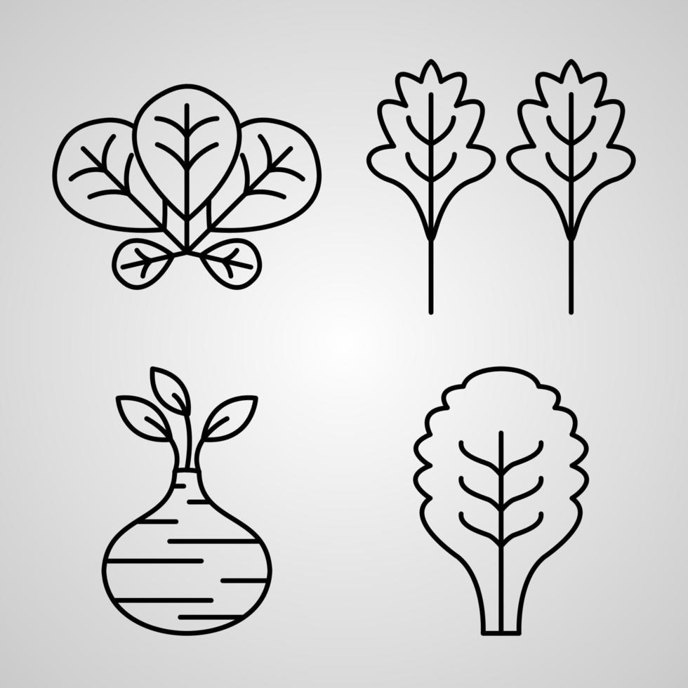 raccolta di simboli vegetali in stile contorno vettore