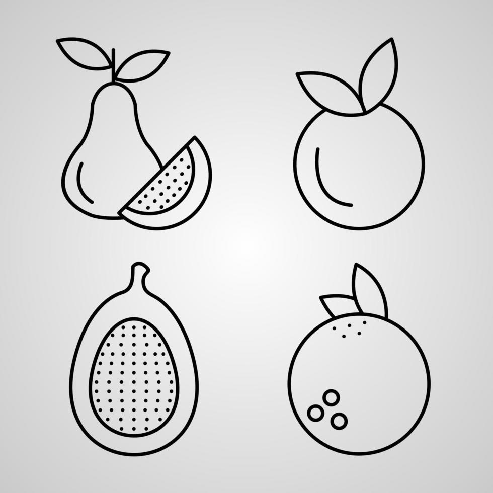 semplice set di icone di linee vettoriali di frutta