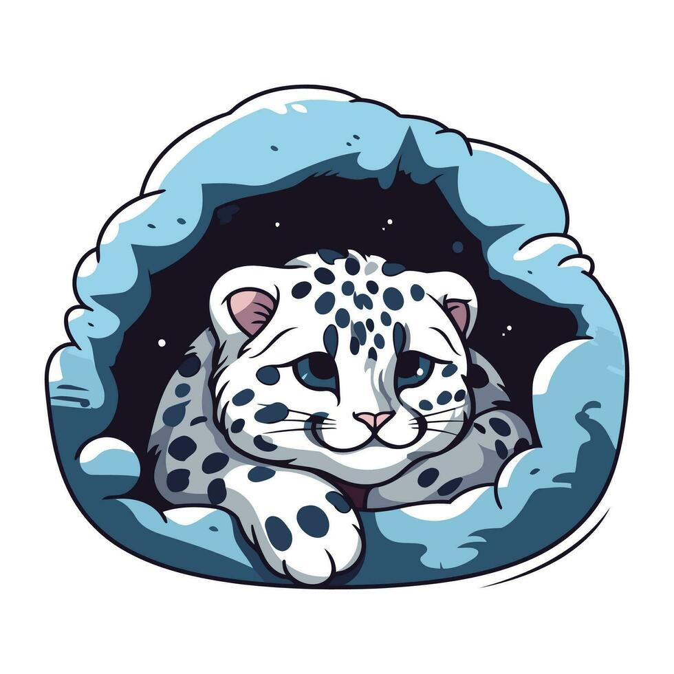 carino cartone animato neve leopardo nel il buco. vettore illustrazione.