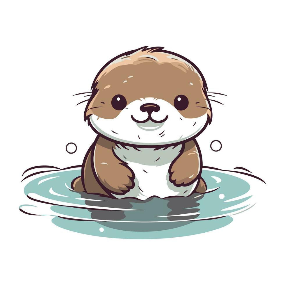 carino lontra nuoto nel il acqua. cartone animato vettore illustrazione.