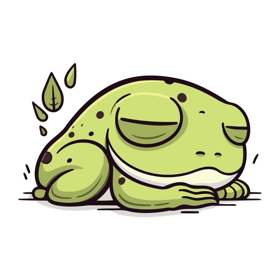 rana addormentato su il terra. vettore illustrazione di un' cartone animato rana.
