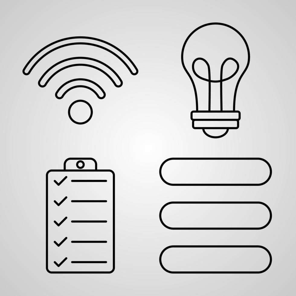 set di icone di linea essenziale isolato su simboli di contorno bianco essenziali vettore