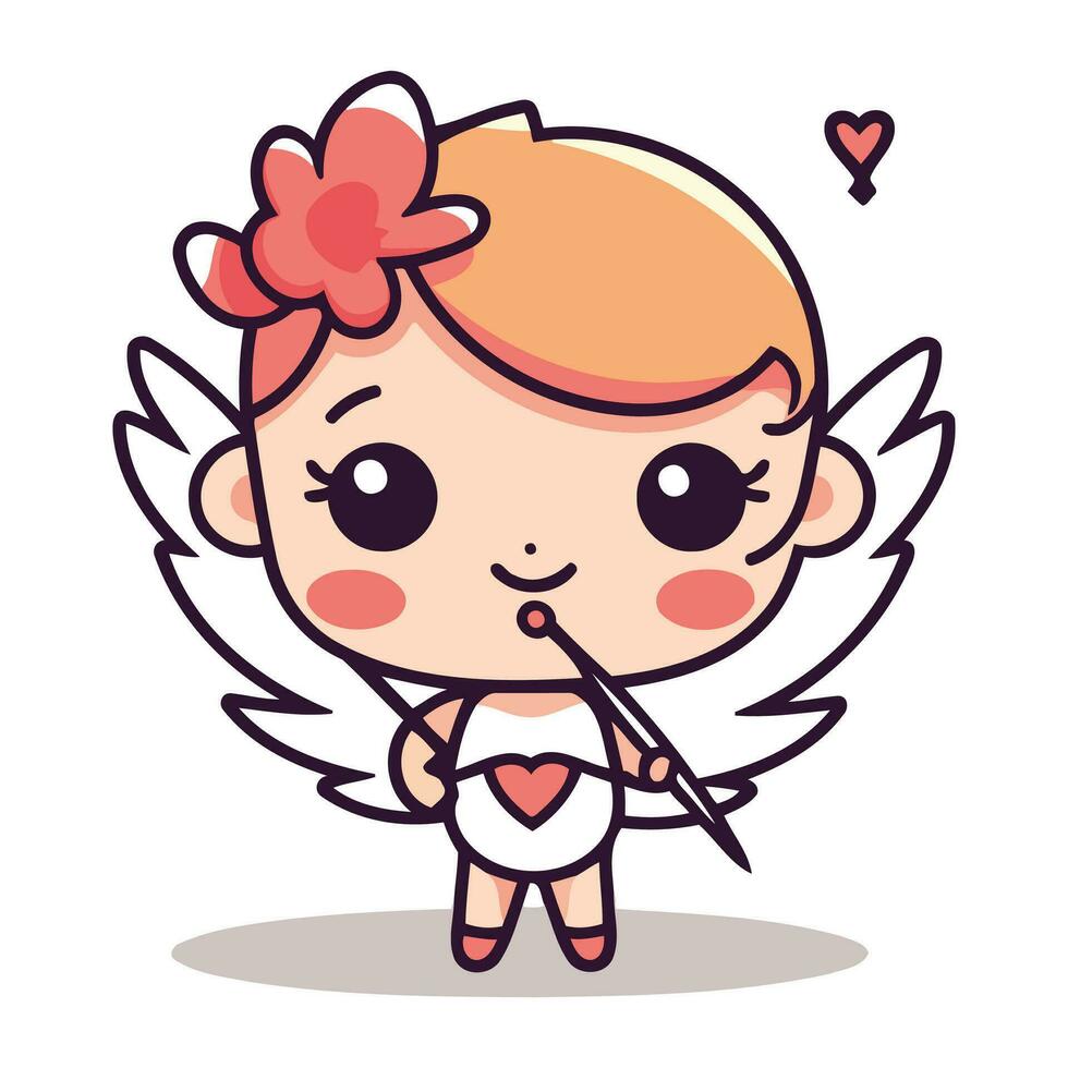 Cupido angelo carino cartone animato san valentino giorno vettore illustrazione