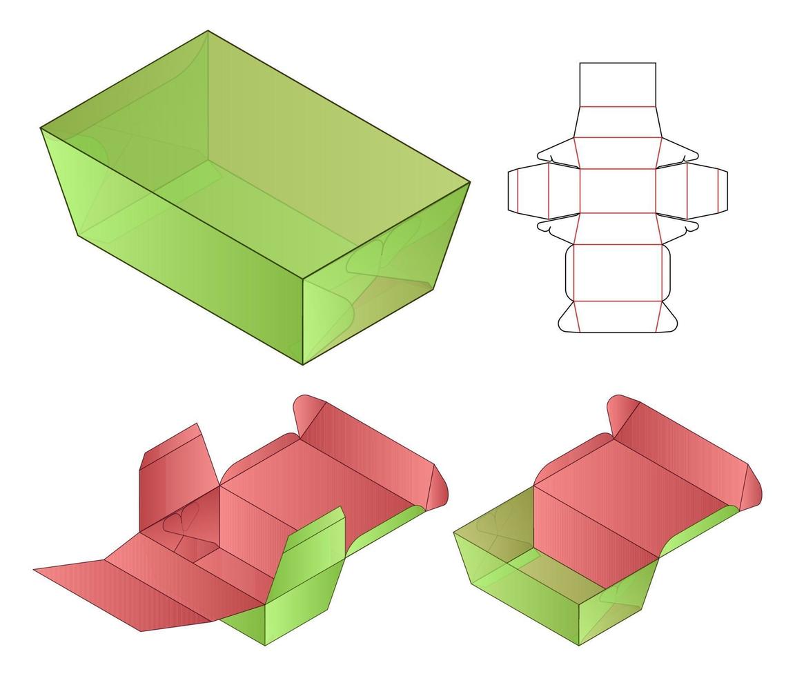 disegno del modello fustellato di imballaggio della scatola. Modello 3d vettore