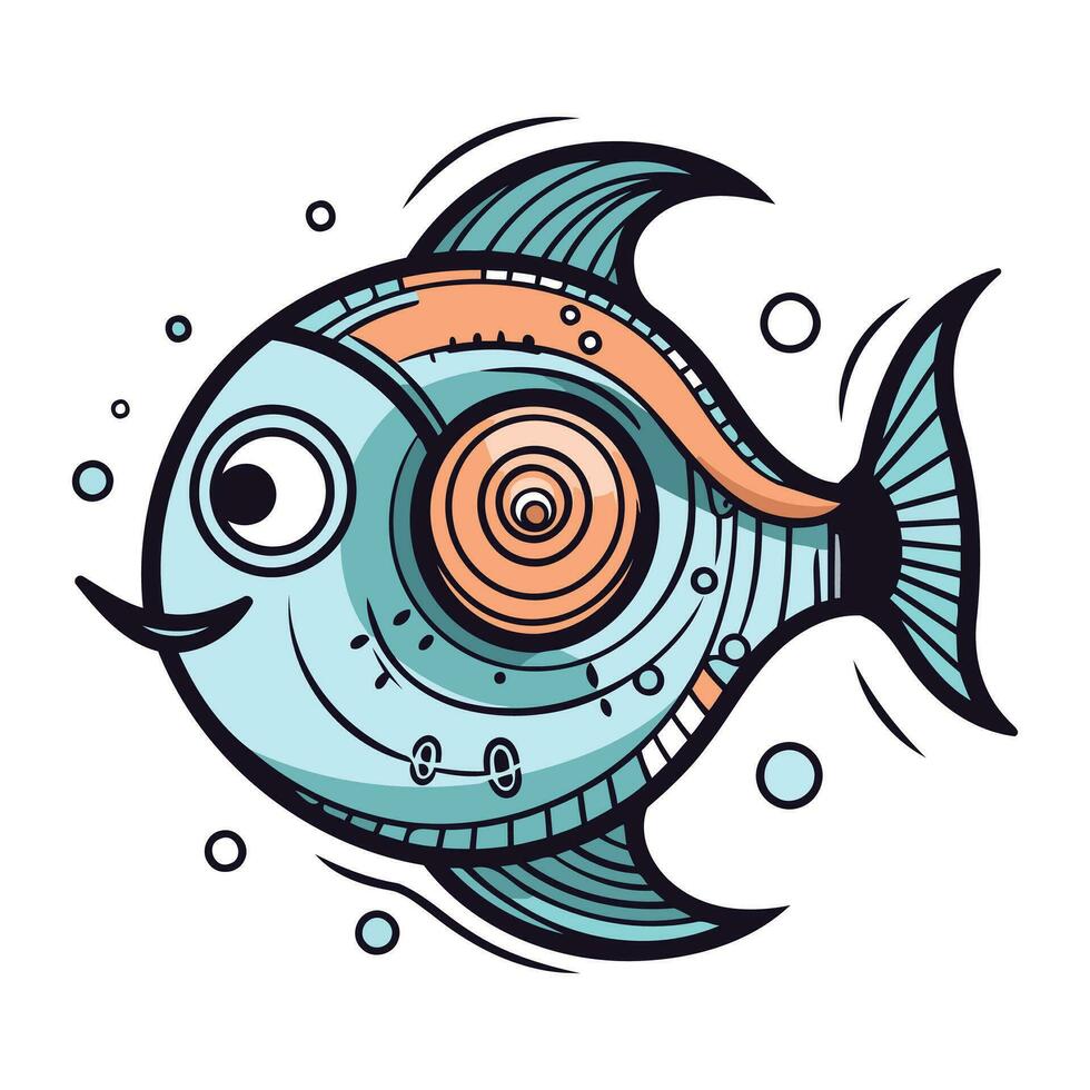 carino cartone animato pesce. mano disegnato vettore illustrazione isolato su bianca sfondo.