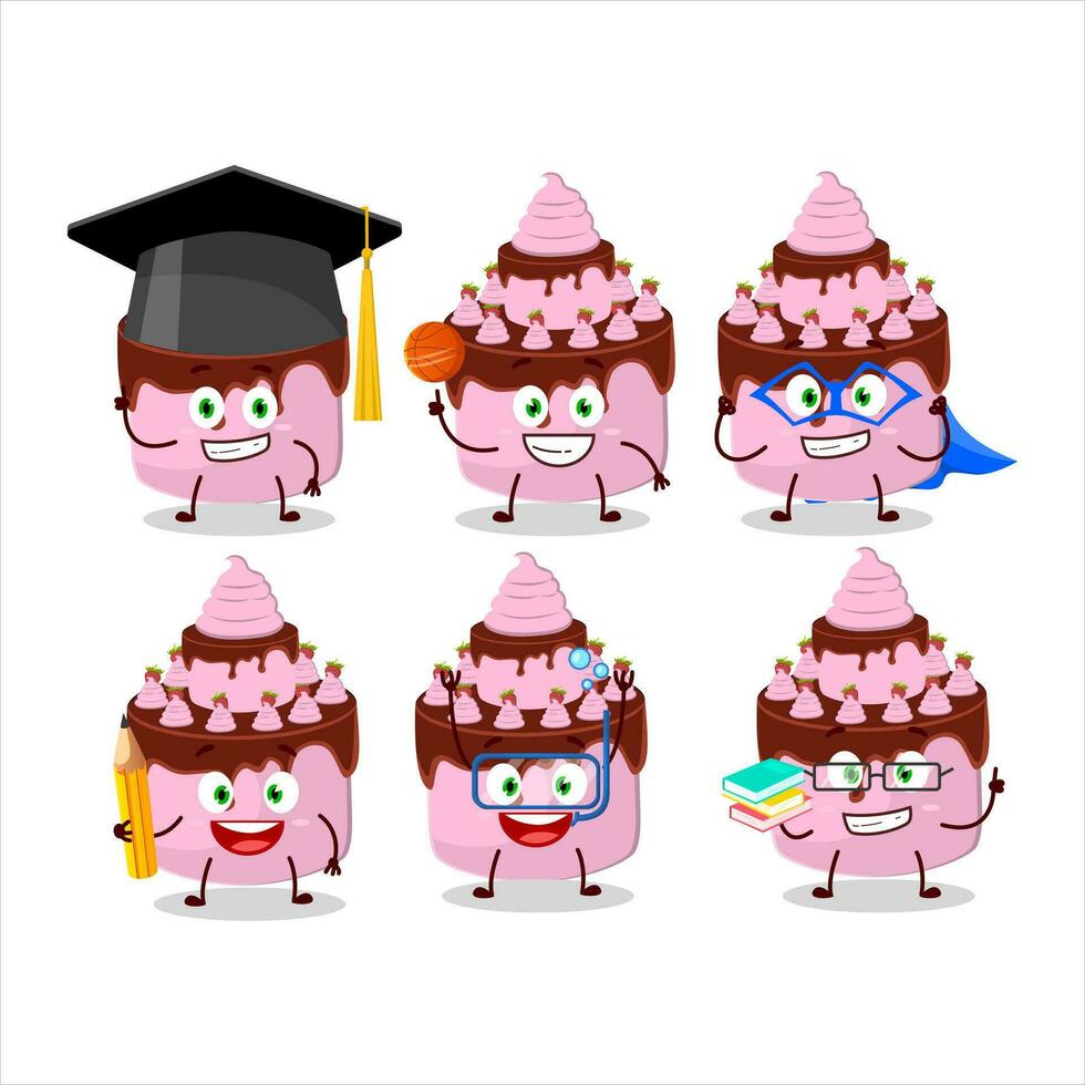 scuola alunno di Dolcemente torta fragola cartone animato personaggio con vario espressioni vettore