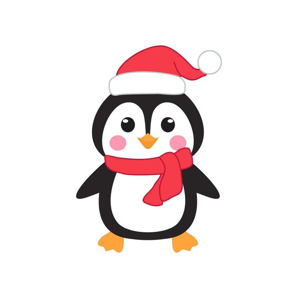 vettore di carino pinguini nel Natale Abiti personaggi di nel rosso cappelli
