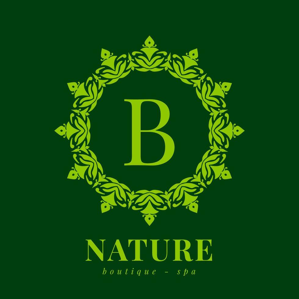 lettera B natura confine ghirlanda iniziale logo per boutique terme e bellezza benessere vettore