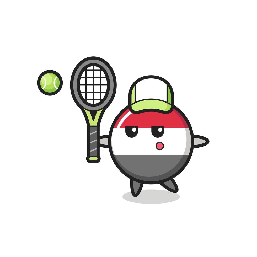 personaggio dei cartoni animati del distintivo della bandiera dello Yemen come giocatore di tennis vettore
