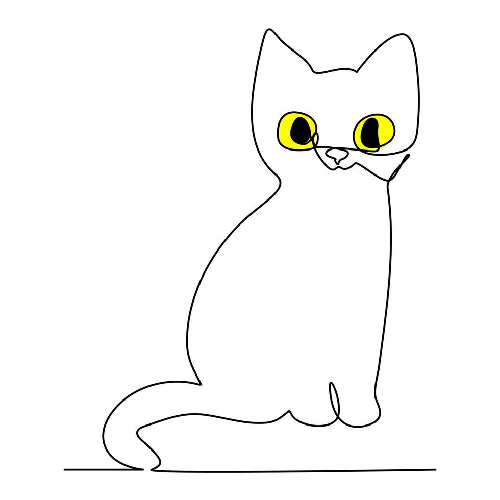 gatto nero felice halloween disegno a tratteggio continuo di un gatto. vettore