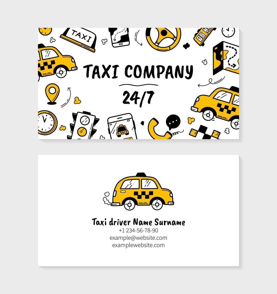 modello di biglietto da visita in taxi in stile doodle vettore