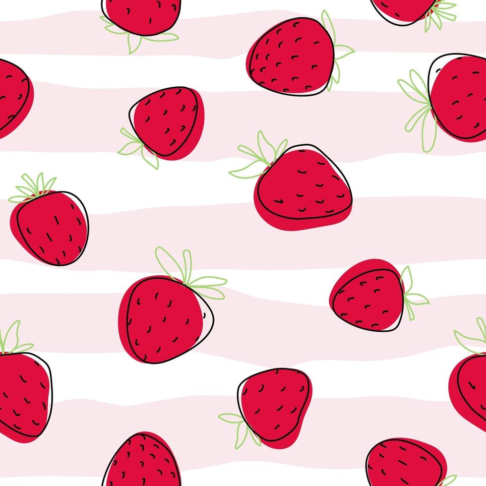 carta con motivo senza cuciture bianco rosa fragola carino doodle disegnato a mano vettore