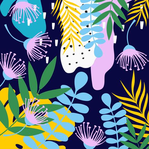 Fondo tropicale delle foglie e dei fiori della giungla. Design colorato poster tropicale vettore