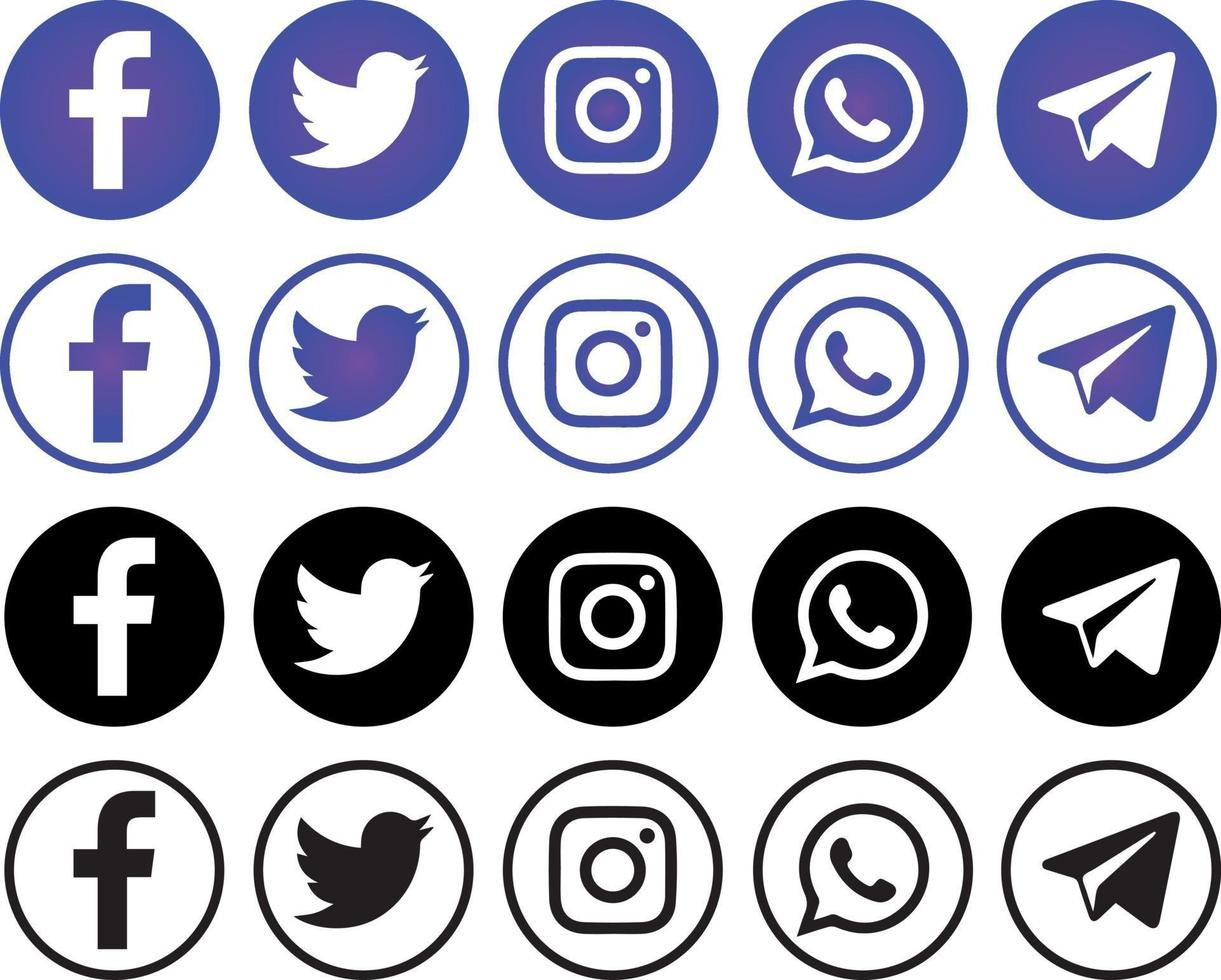 set di icone di social network popolari, diverse opzioni. vettore
