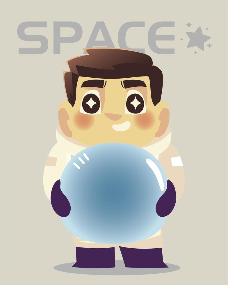 astronauta spaziale in tuta spaziale con personaggio dei cartoni animati del casco vettore