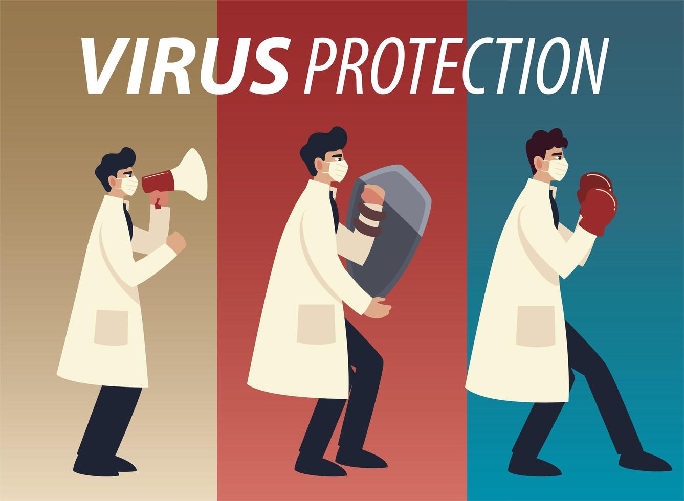 covid 19 protezione antivirus e uomini medici disegno vettoriale