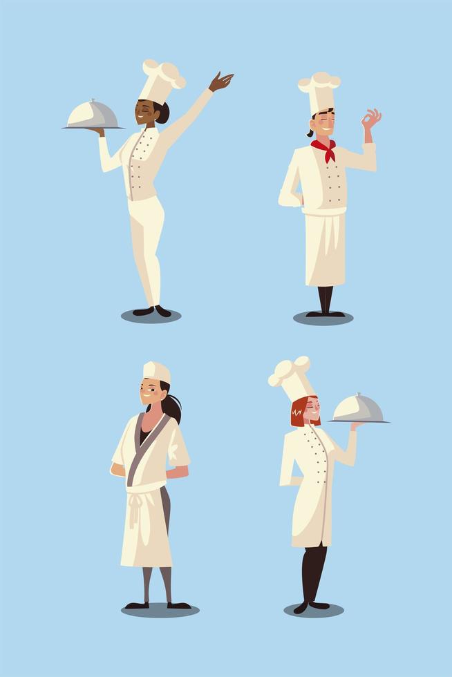 set di diversi chef maschi e femmine lavoratore ristorante professionale vettore