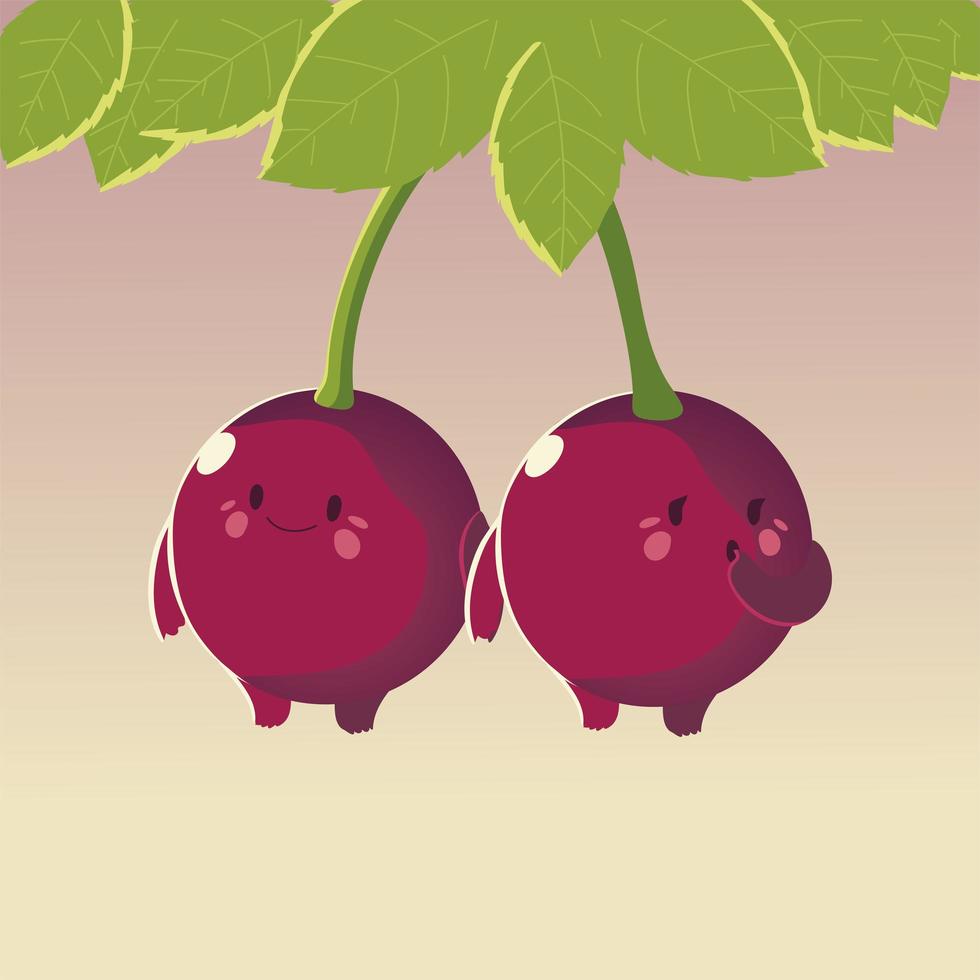 frutta kawaii faccia buffa felicità ciliegie carine nel ramo di un albero vettore