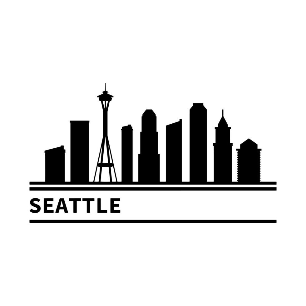 skyline di Seattle illustrato su sfondo bianco vettore