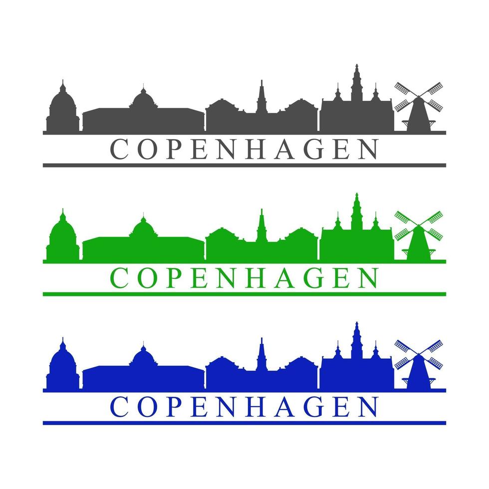 skyline di Copenaghen illustrato su sfondo bianco vettore