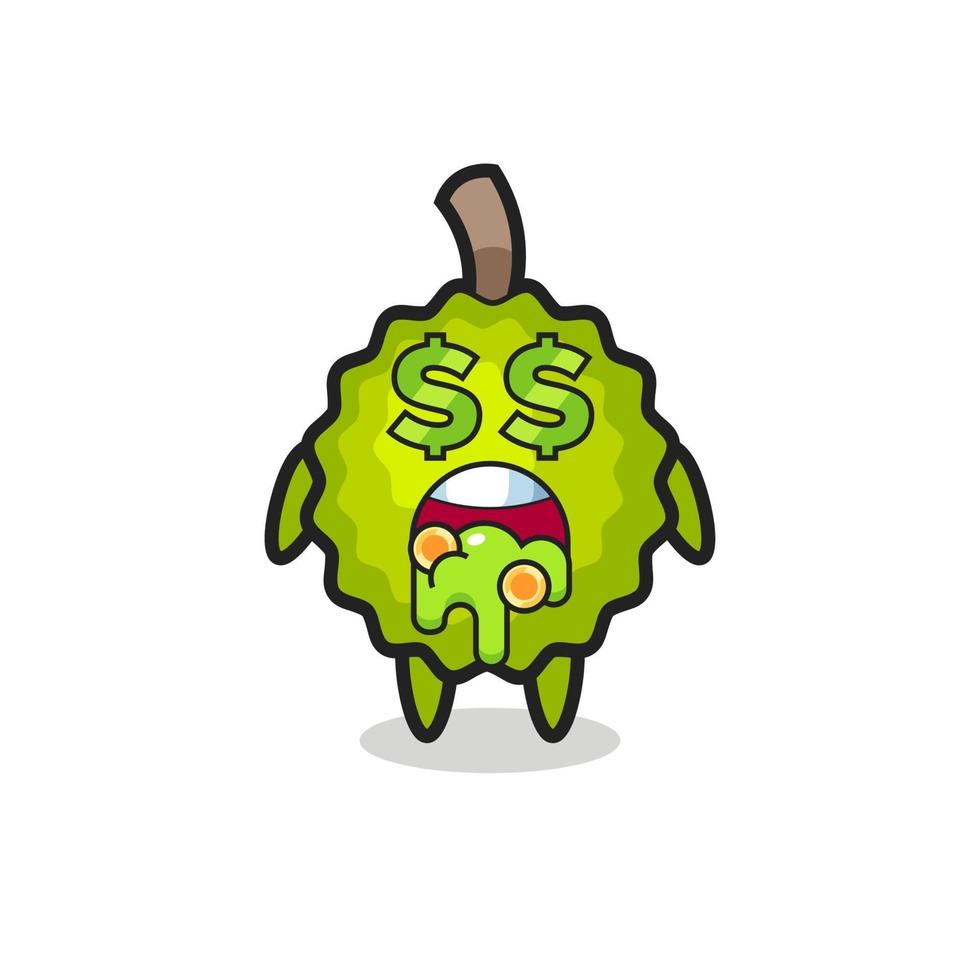 personaggio durian con un'espressione pazza per i soldi vettore