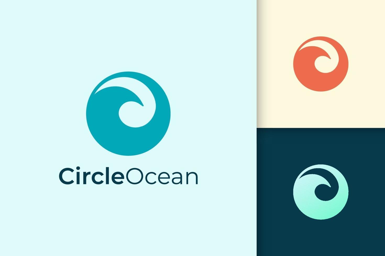 il logo del mare o dell'oceano a forma di cerchio semplice rappresenta la spiaggia o il surf vettore