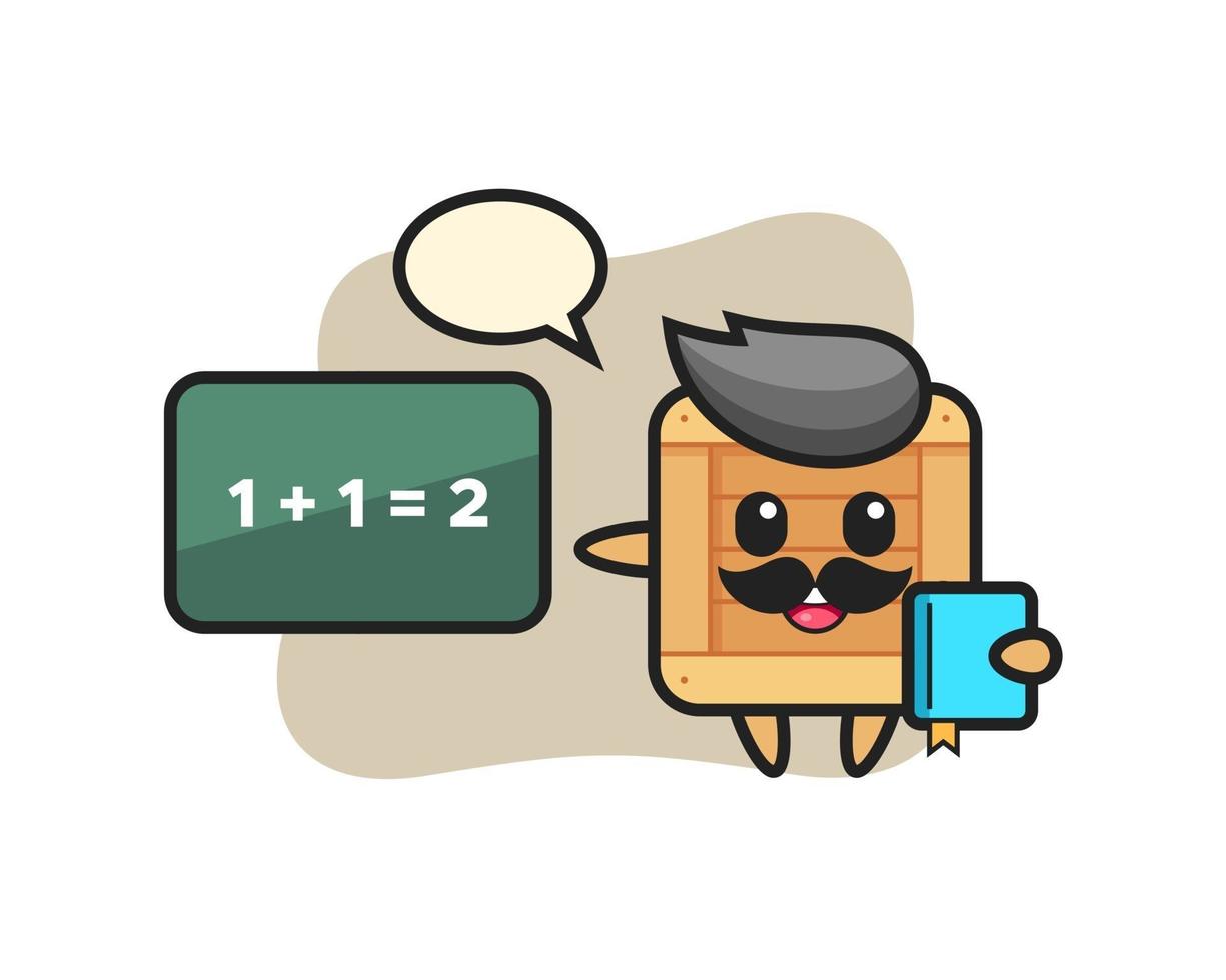 illustrazione del personaggio di una scatola di legno come insegnante vettore