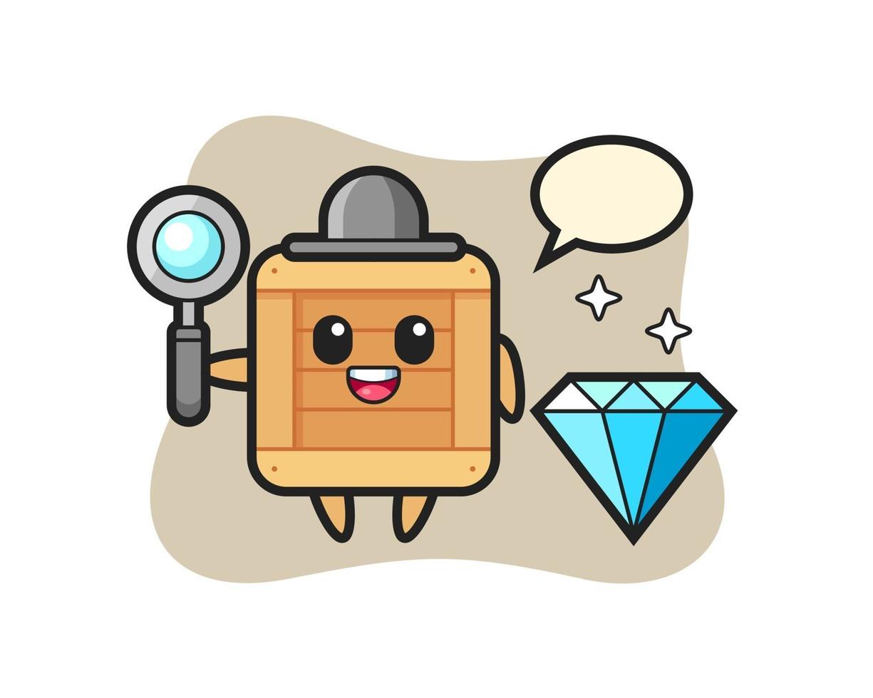 illustrazione del personaggio di una scatola di legno con un diamante vettore