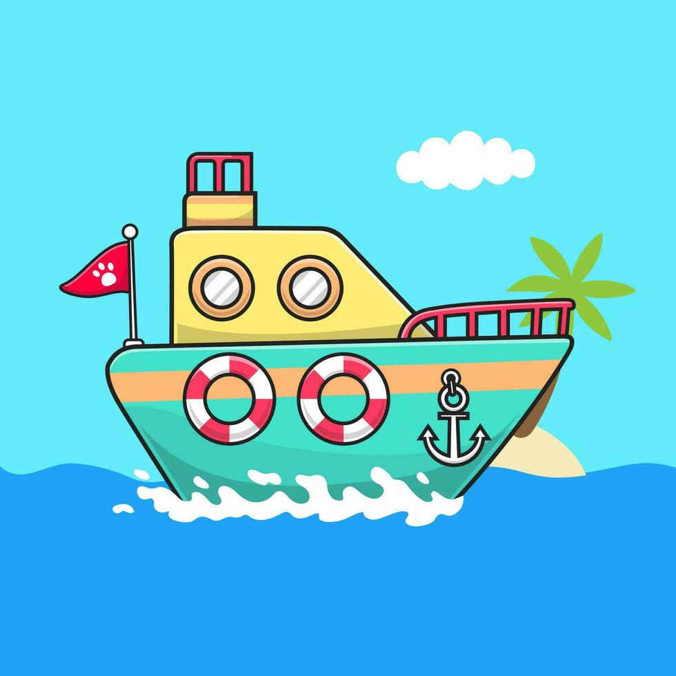 barca cartone animato vettore icona illustrazione. mezzi di trasporto oggetto icona concetto isolato premio vettore. piatto cartone animato stile