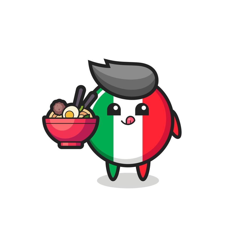 simpatico personaggio della bandiera italiana che mangia noodles vettore