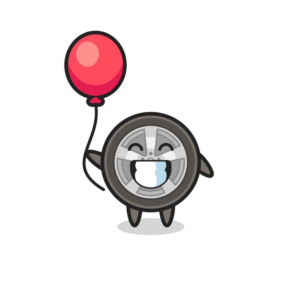 l'illustrazione della mascotte della ruota dell'auto sta giocando a palloncino vettore