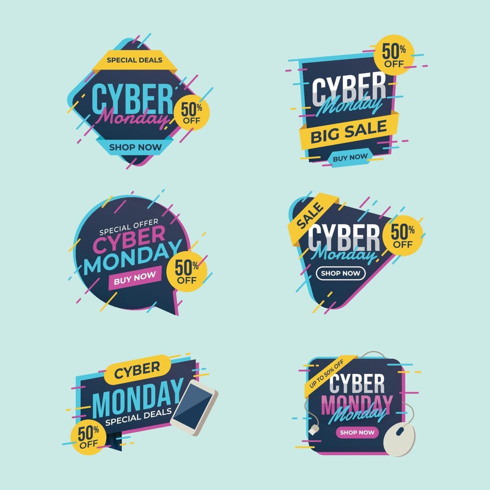 set di badge di vendita del cyber lunedì vettore