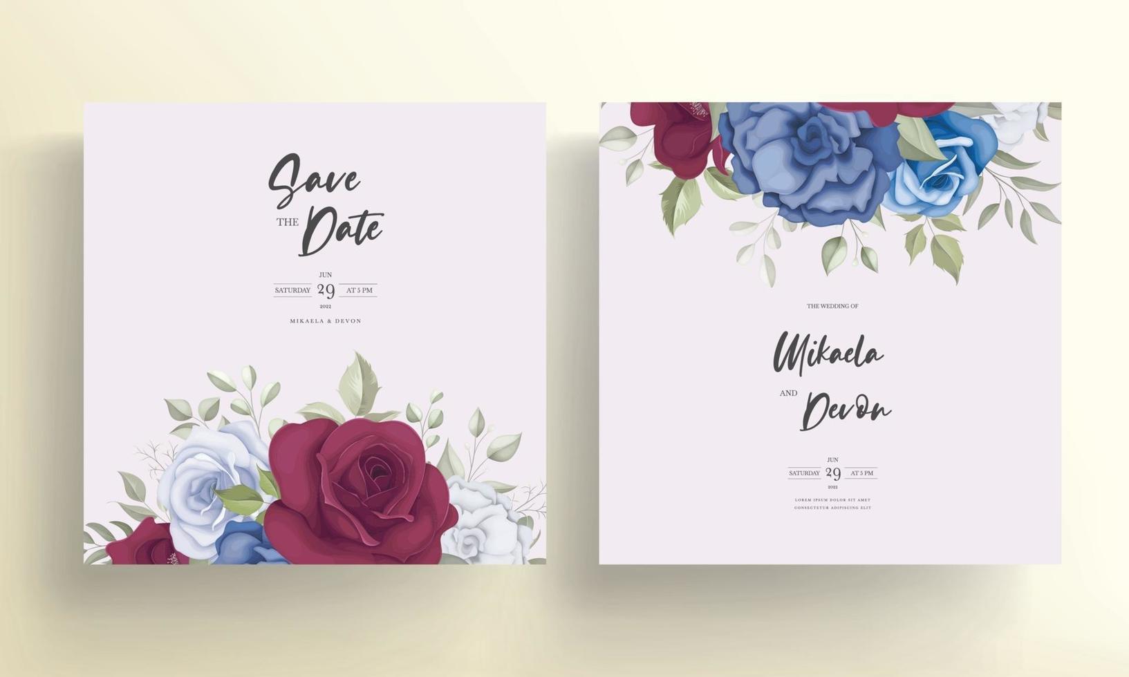 elegante carta di invito a nozze con ornamenti di rose vettore