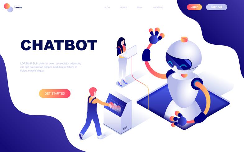 Concetto isometrico moderno design piatto di Chat Bot e Marketing vettore