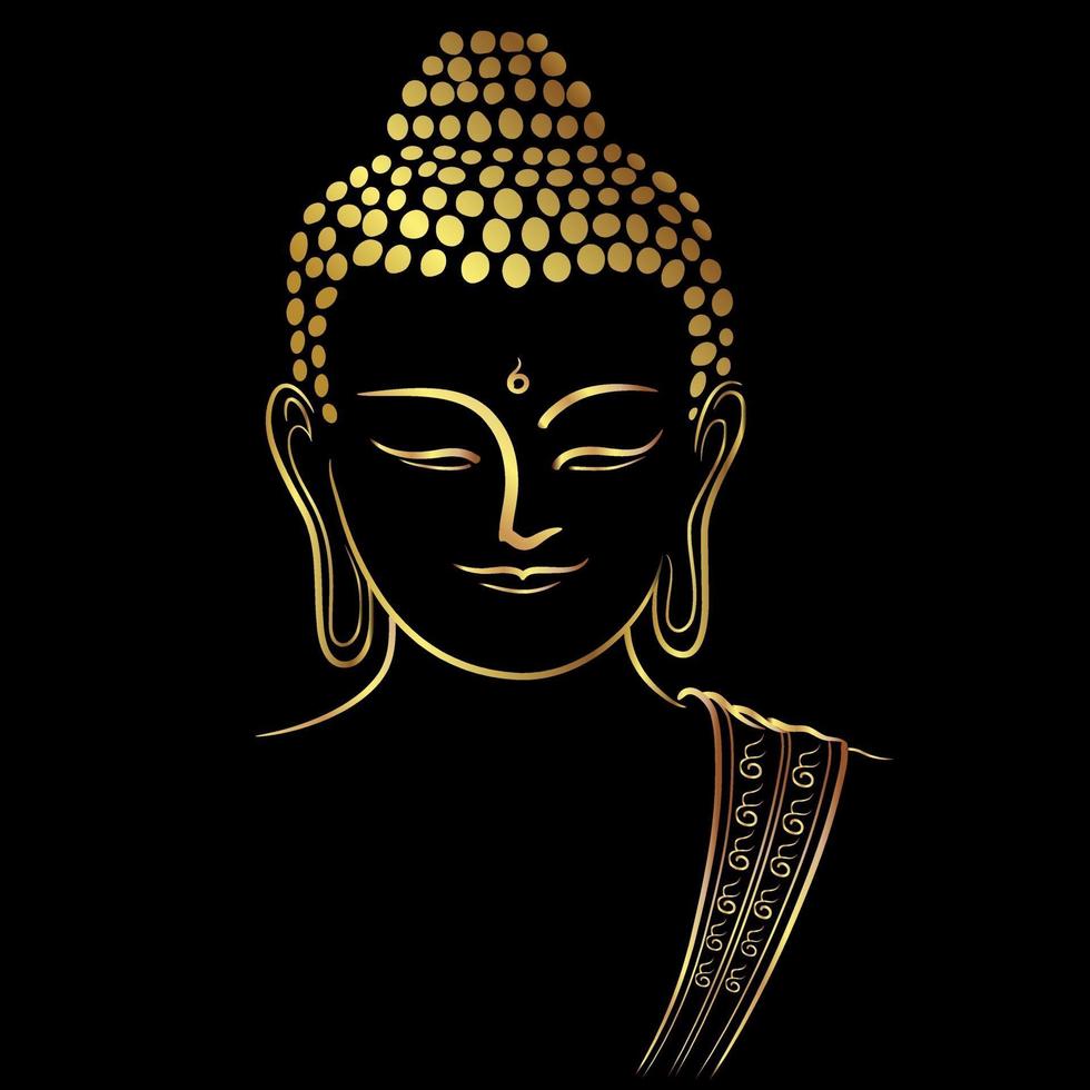 testa di buddha d'oro con elemento di bordo dorato vettore