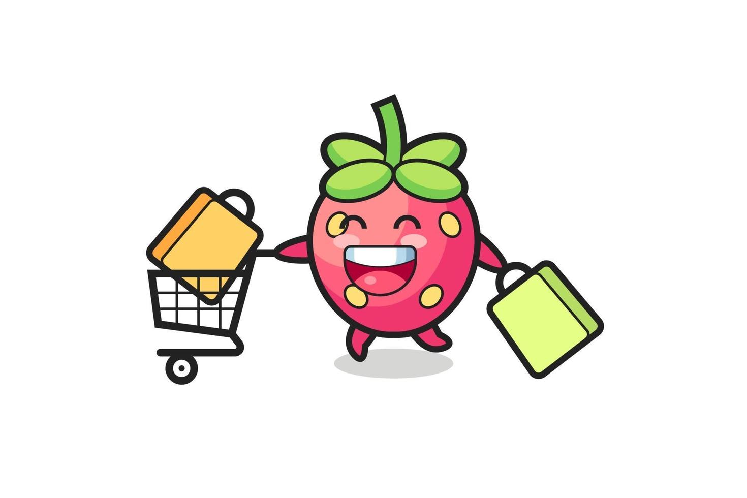 illustrazione del black friday con simpatica mascotte fragola vettore