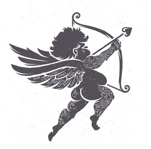 Cupido Silhouette con tatuaggi vettore