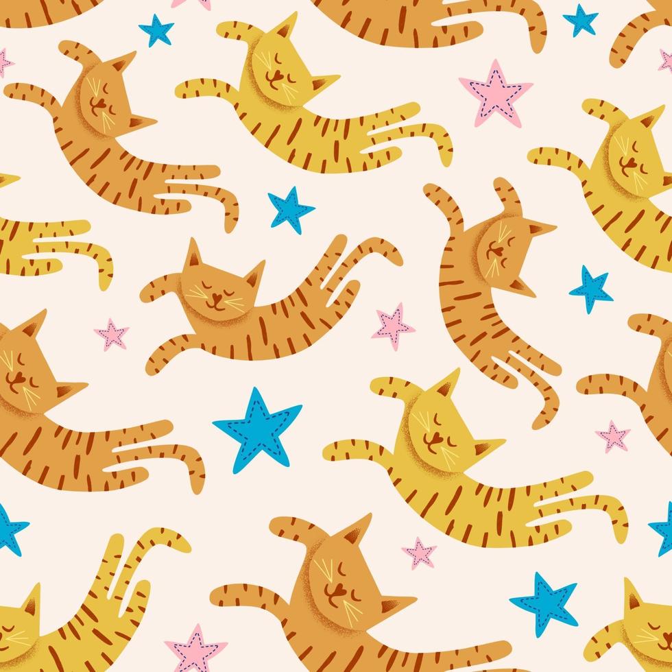 simpatici gatti senza cuciture con disegno divertente delle stelle vettore