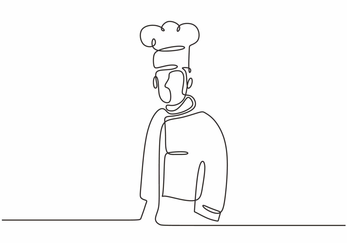 disegno continuo di una linea di chef fiducioso in piedi vettore