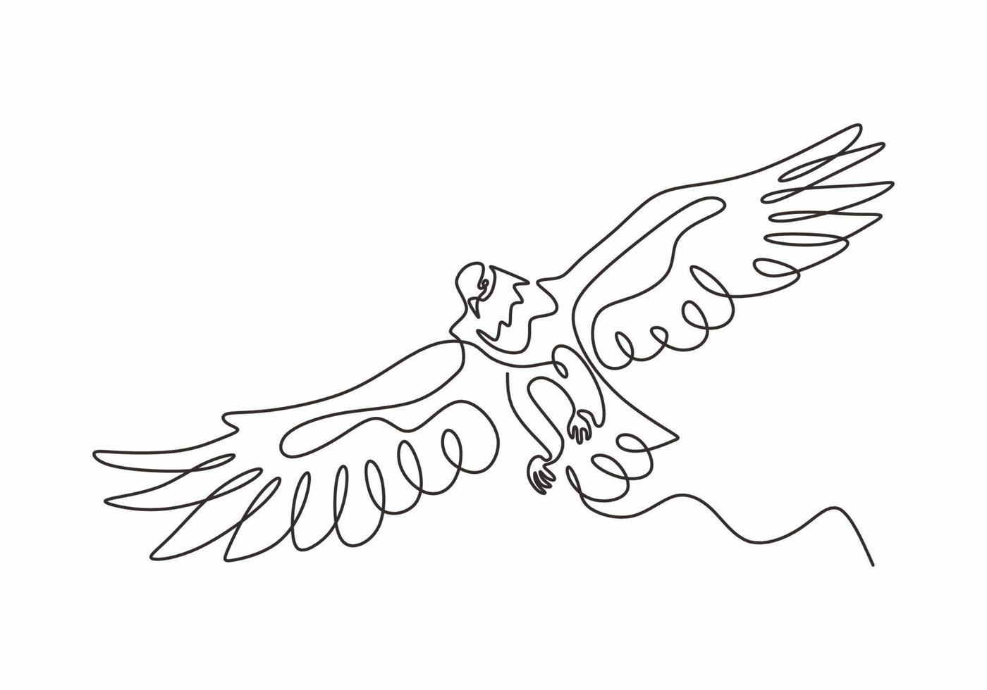 disegno continuo di una linea di vettore di uccelli aquila o falco,