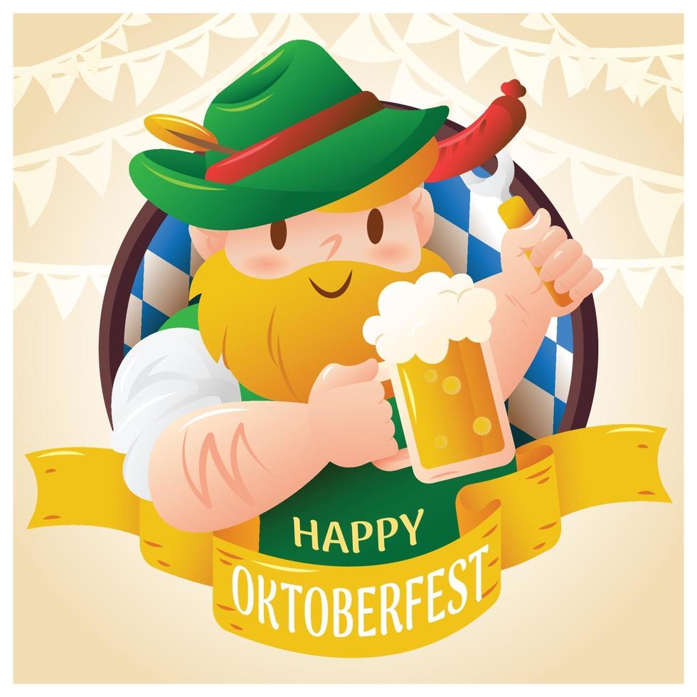 l'uomo festeggia l'oktoberfest con birra e salsiccia vettore