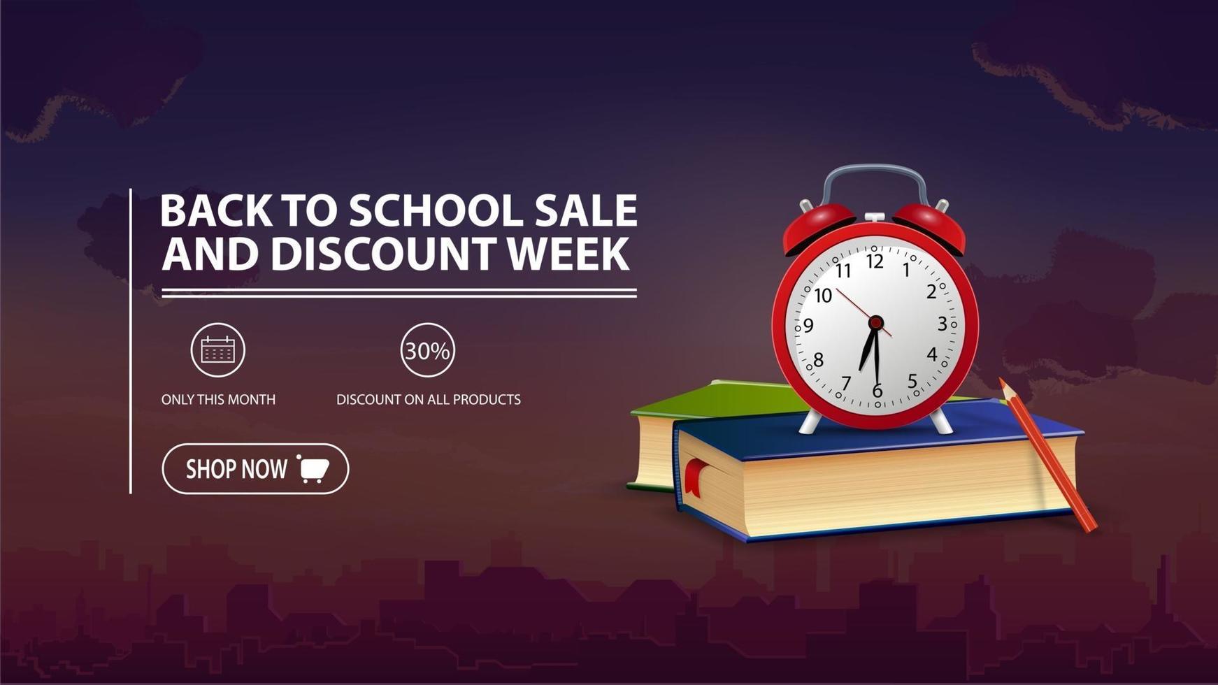 torna a scuola vendita e settimana di sconto, banner di sconto vettore